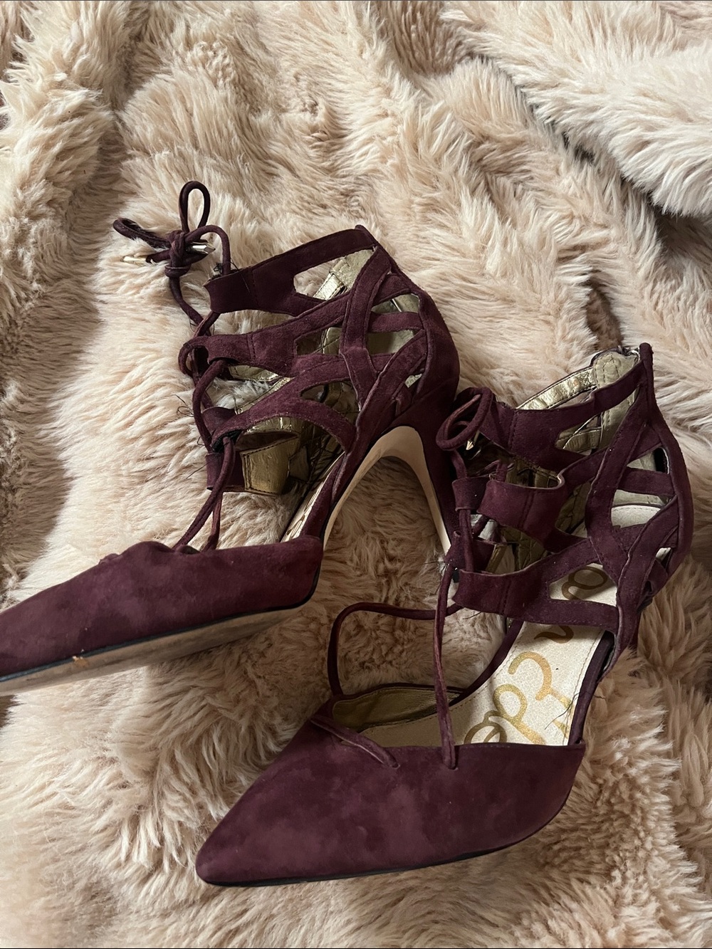 Sam Edelman Women's Burgundy Lace-Up Pointed Toe Heels